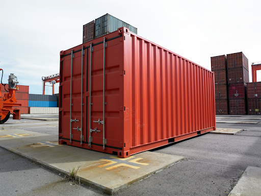 A red shipping container.